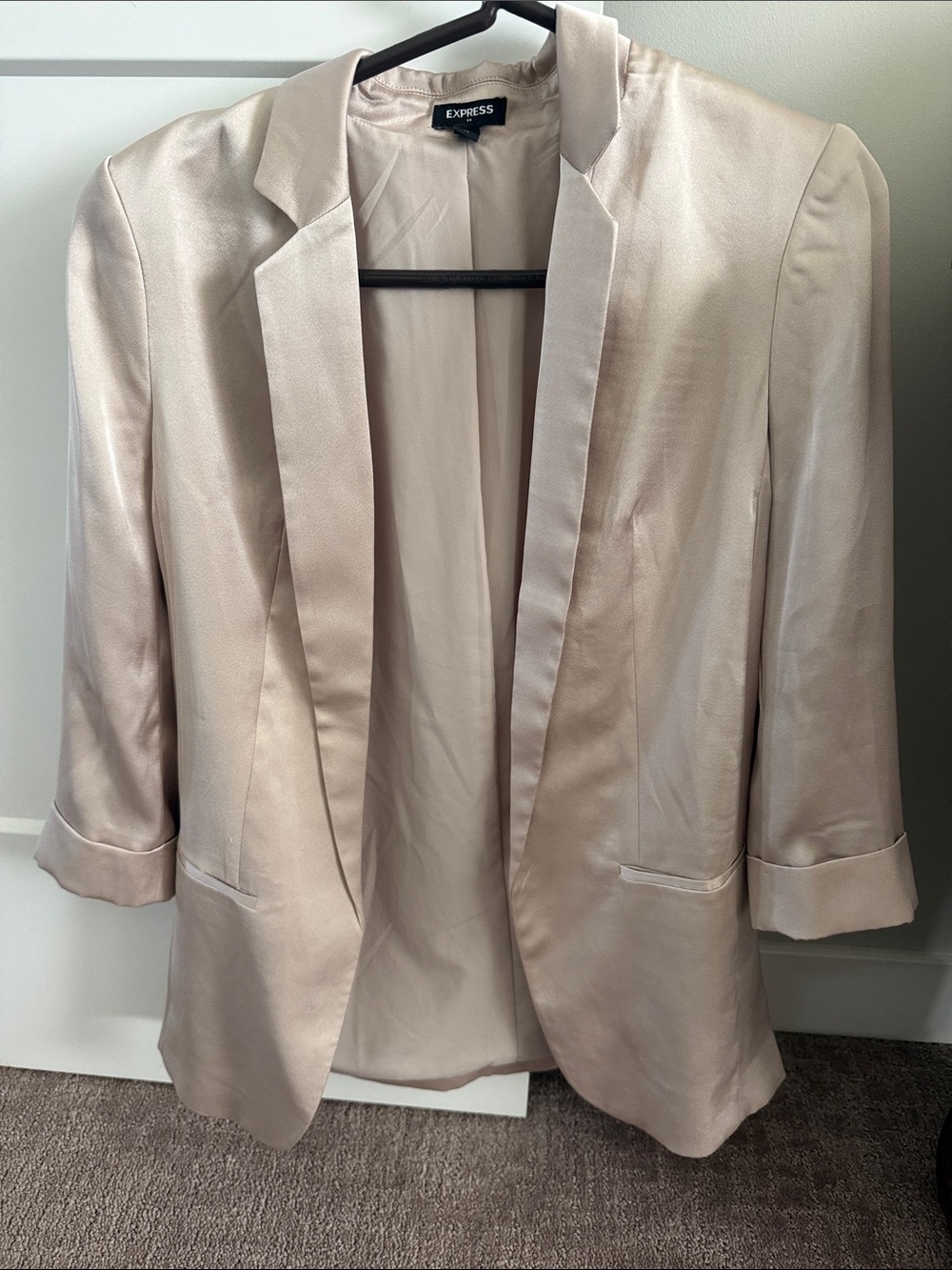 Express Women's Satin Open Blazer in Light Champagne